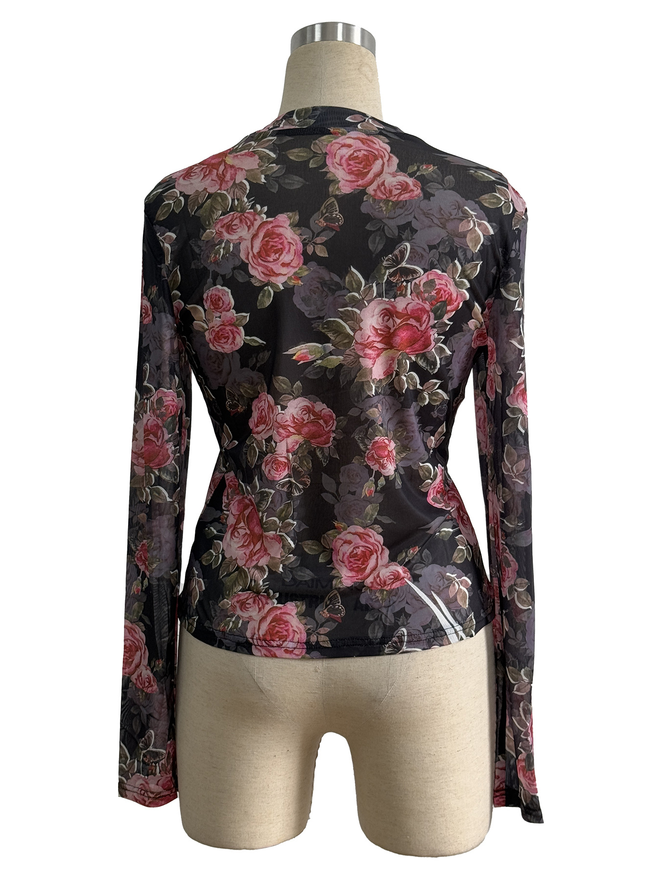 Womens Romantic Sheer Mesh Top Fashion Bodycon Long Sleeve Blouse